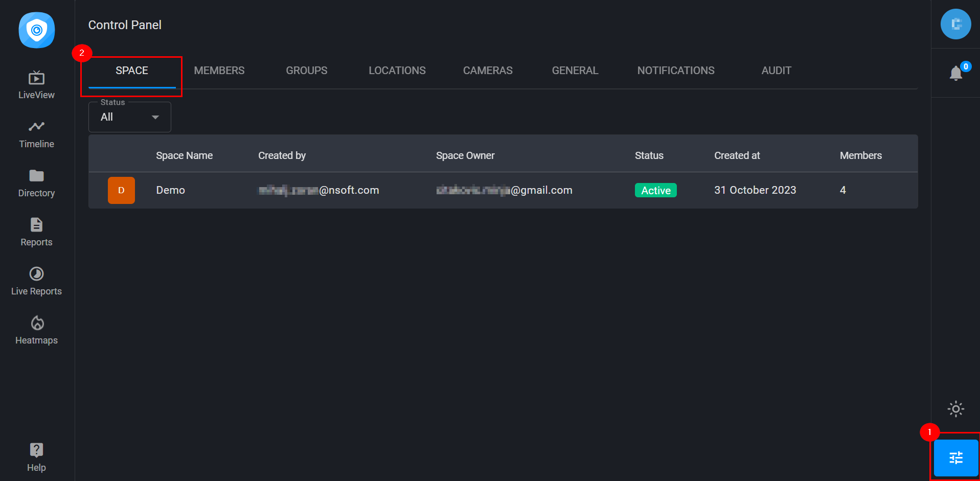 Control Panel: Managing spaces in Vision – NSoft Vision Help Center